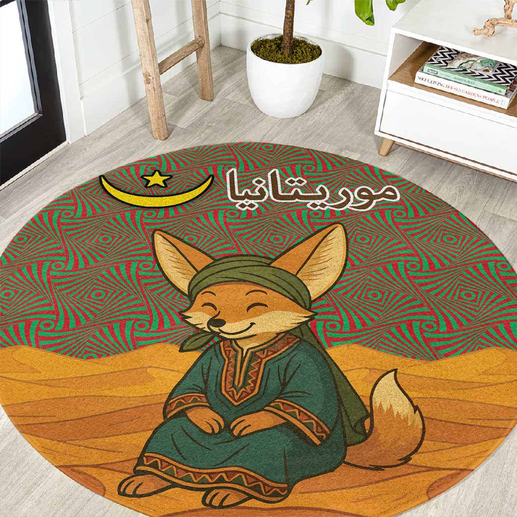 Mauritania Round Carpet - Cute Fennec Fox and Arabic Calligraphy Desert Design TS04