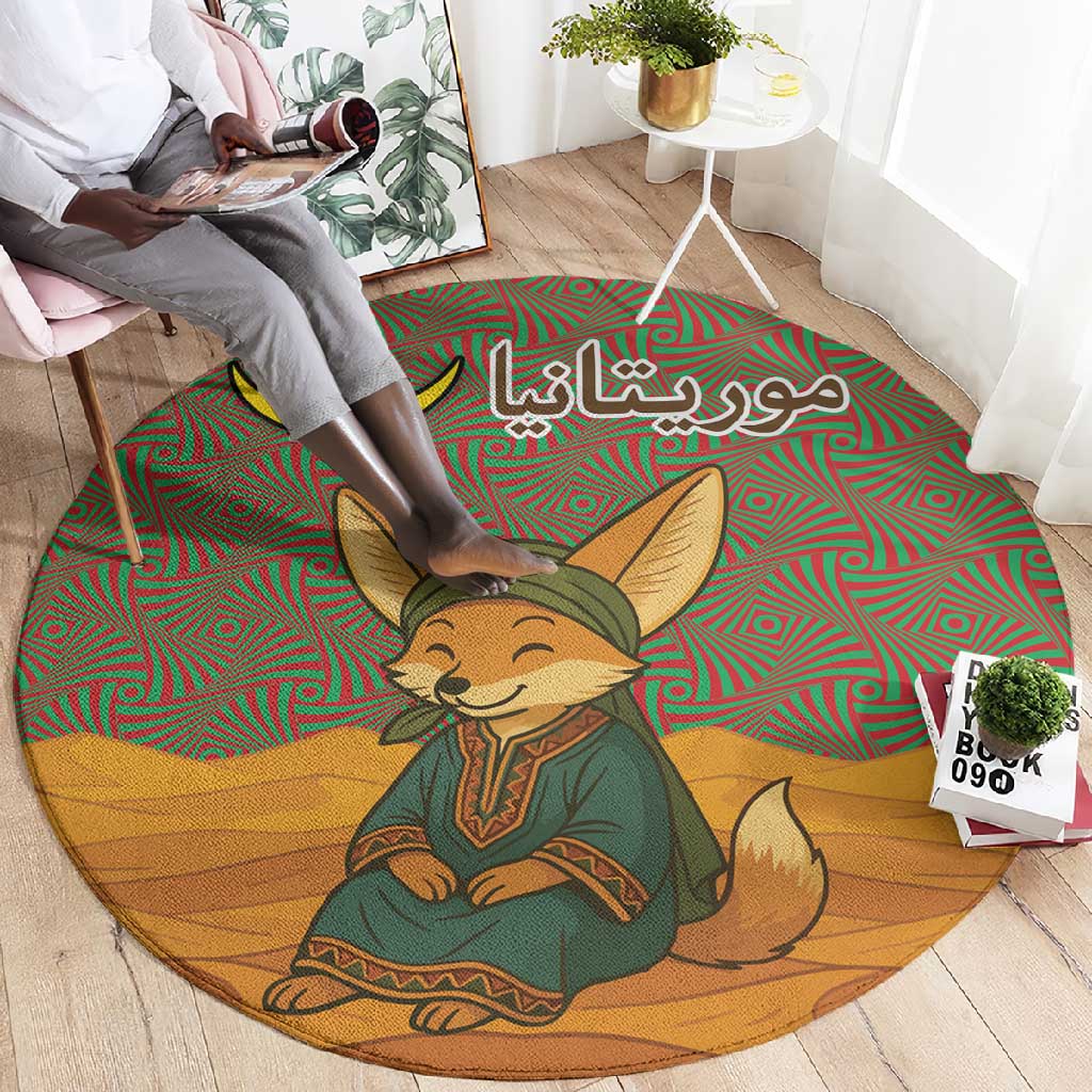 Mauritania Round Carpet - Cute Fennec Fox and Arabic Calligraphy Desert Design TS04