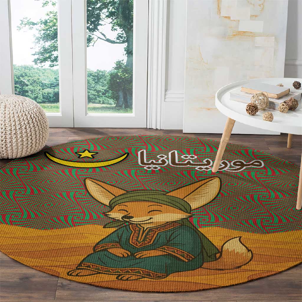 Mauritania Round Carpet - Cute Fennec Fox and Arabic Calligraphy Desert Design TS04