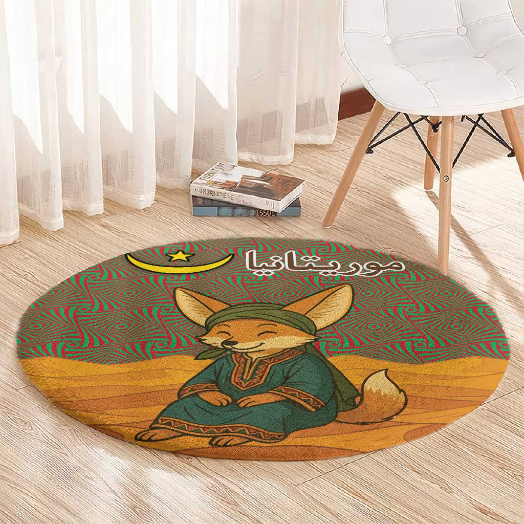 Mauritania Round Carpet - Cute Fennec Fox and Arabic Calligraphy Desert Design TS04