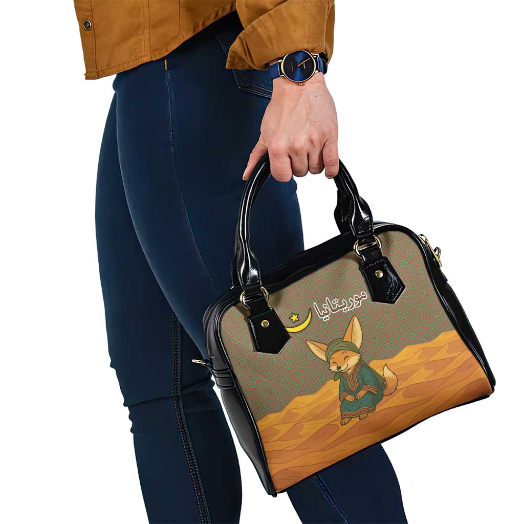 Mauritania Shoulder Handbag with Cute Fennec Fox and Arabic Calligraphy Desert Design TS04