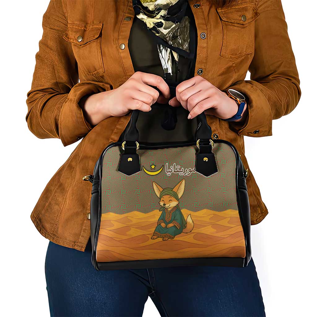 Mauritania Shoulder Handbag with Cute Fennec Fox and Arabic Calligraphy Desert Design TS04