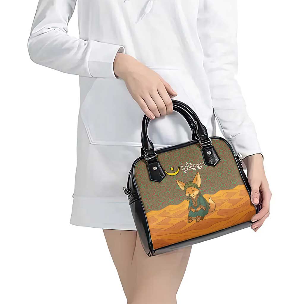 Mauritania Shoulder Handbag with Cute Fennec Fox and Arabic Calligraphy Desert Design TS04
