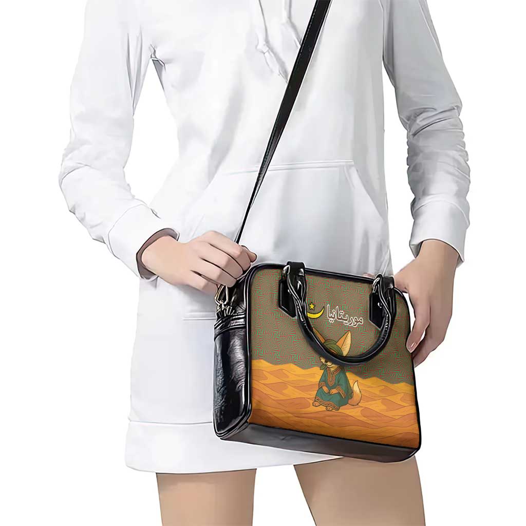 Mauritania Shoulder Handbag with Cute Fennec Fox and Arabic Calligraphy Desert Design TS04