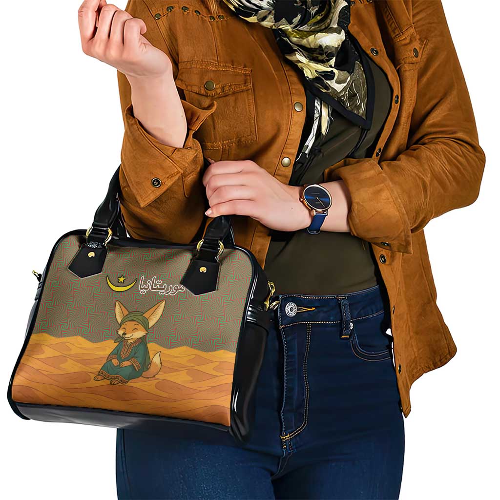 Mauritania Shoulder Handbag with Cute Fennec Fox and Arabic Calligraphy Desert Design TS04