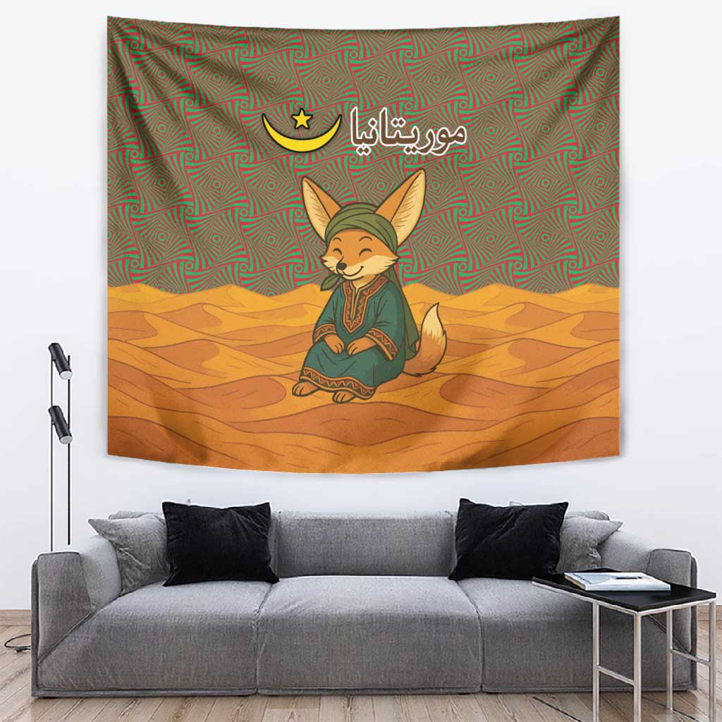 Mauritania Tapestry - Cute Fennec Fox and Arabic Calligraphy Desert Design TS04