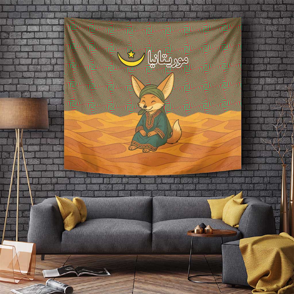 Mauritania Tapestry - Cute Fennec Fox and Arabic Calligraphy Desert Design TS04