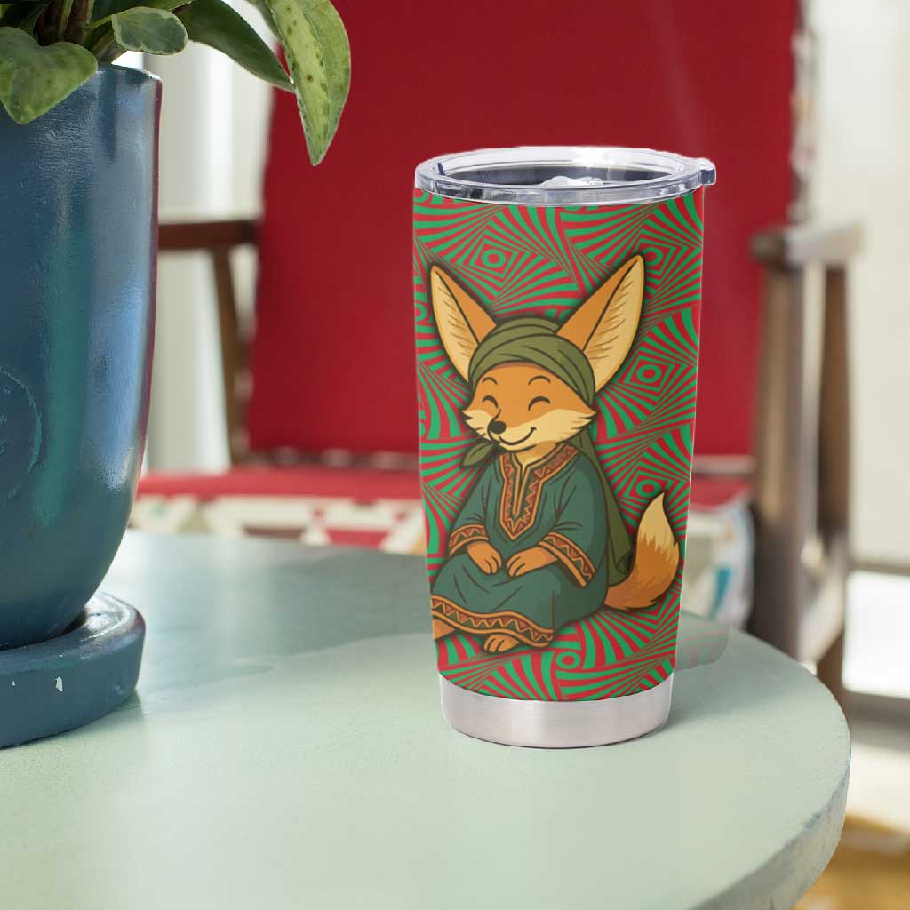 Mauritania Tumbler Cup - Cute Fennec Fox and Arabic Calligraphy Desert Design TS04
