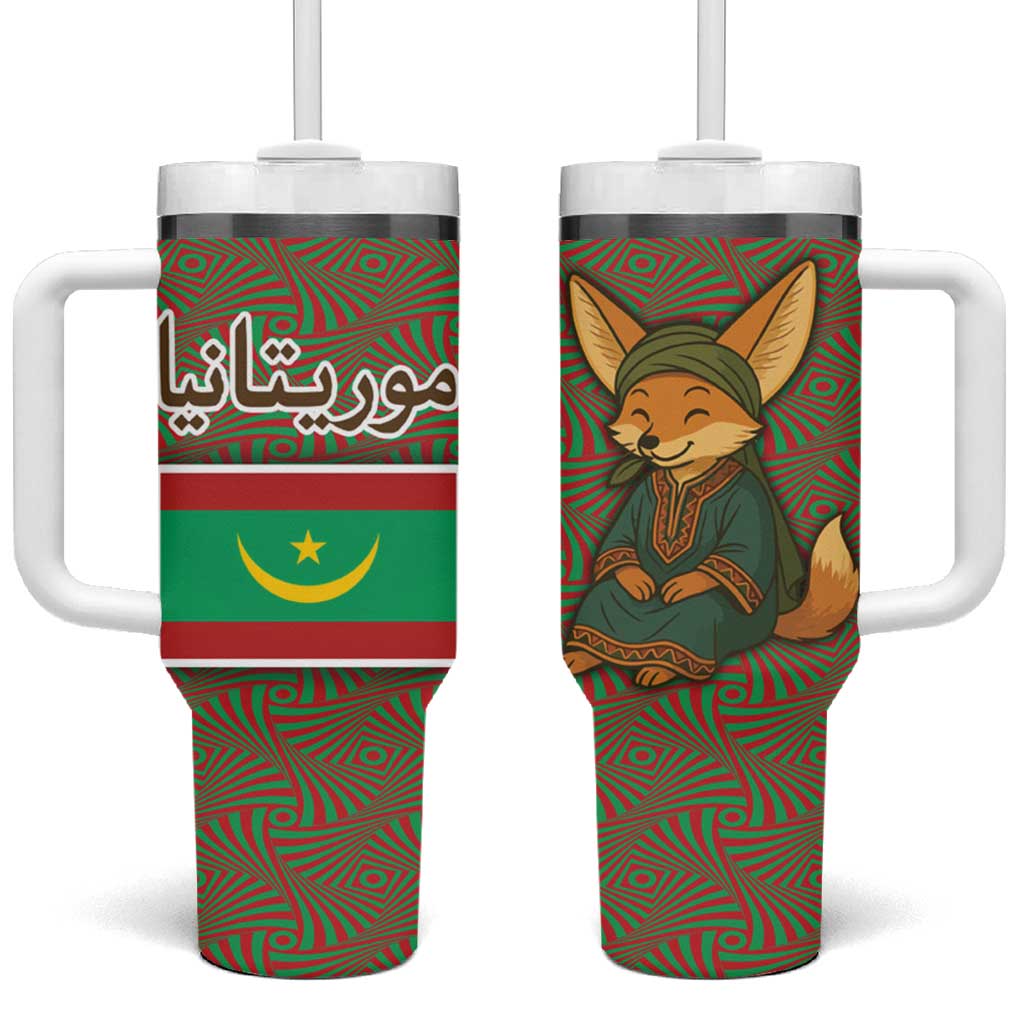 Mauritania Tumbler With Handle - Cute Fennec Fox and Arabic Calligraphy Desert Design TS04