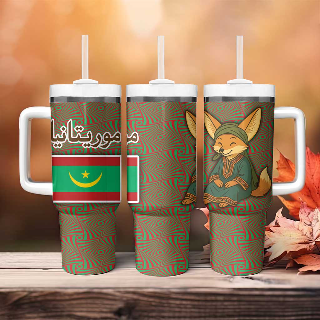 Mauritania Tumbler With Handle - Cute Fennec Fox and Arabic Calligraphy Desert Design TS04