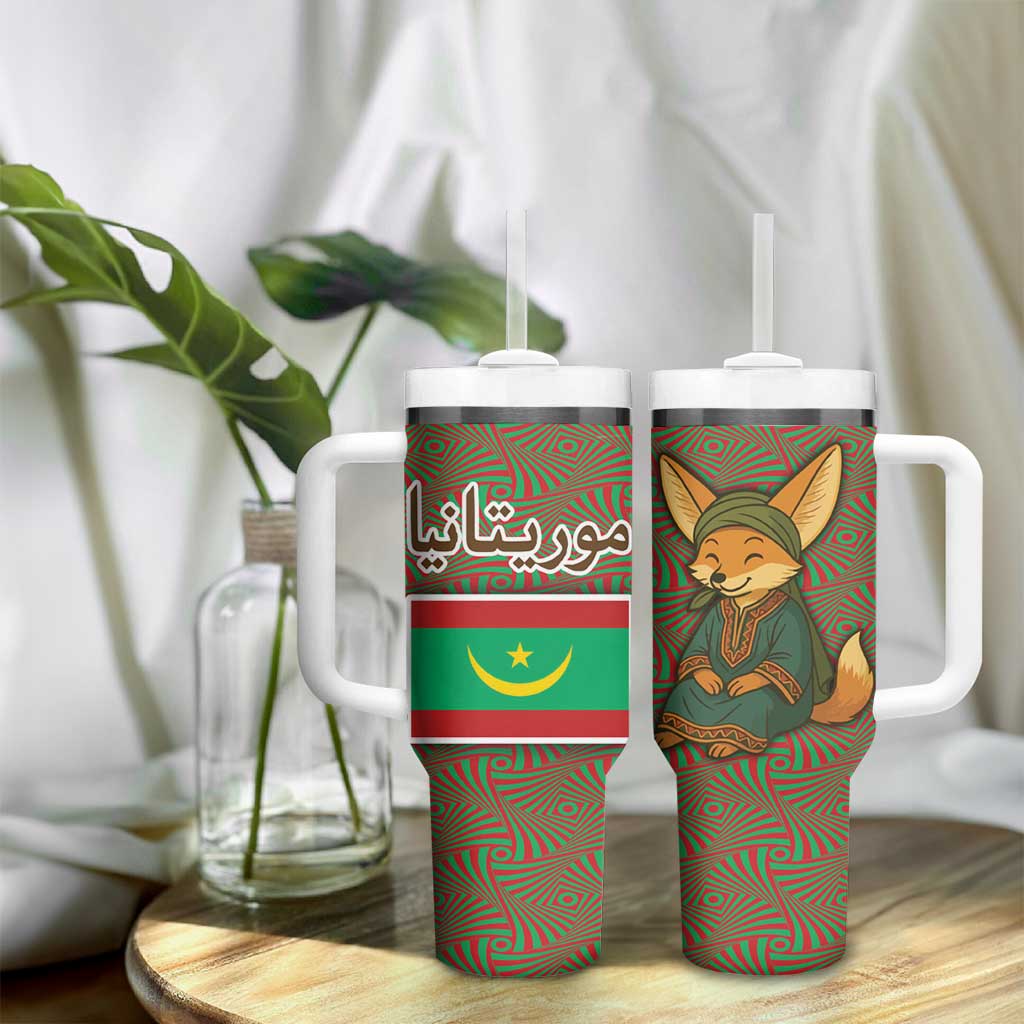Mauritania Tumbler With Handle - Cute Fennec Fox and Arabic Calligraphy Desert Design TS04
