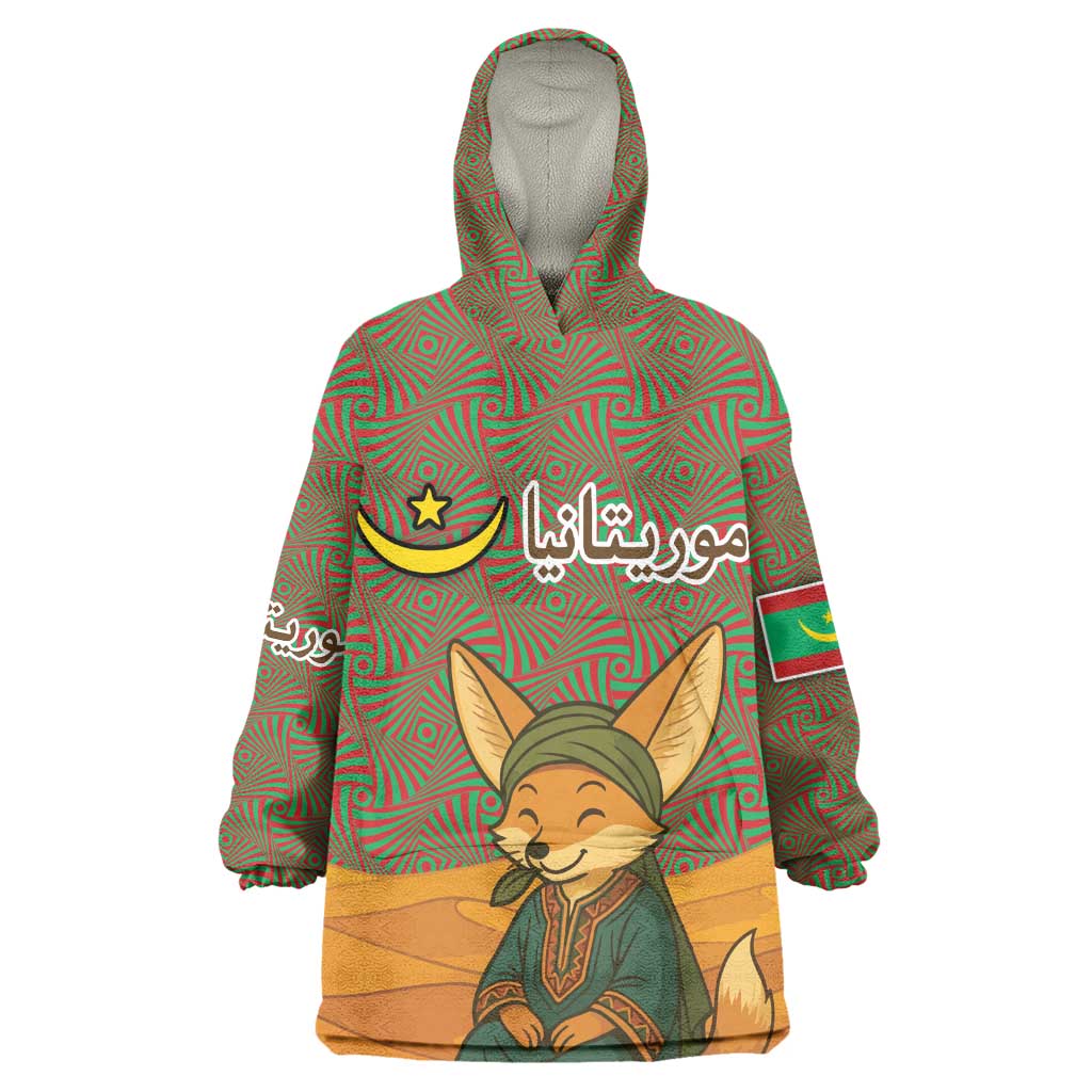 Mauritania Wearable Blanket Hoodie - Cute Fennec Fox and Arabic Calligraphy Desert Design TS04