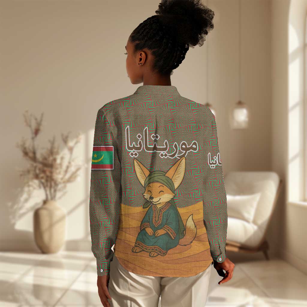 Mauritania Women Casual Shirt - Cute Fennec Fox and Arabic Calligraphy Desert Design TS04