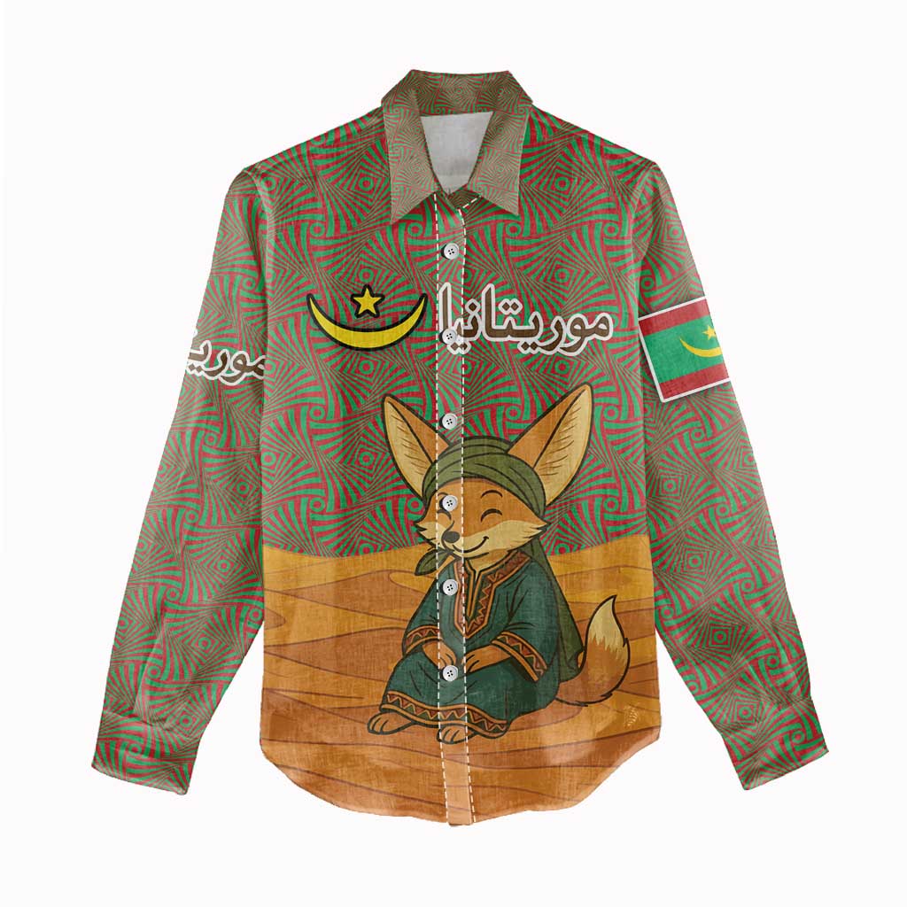Mauritania Women Casual Shirt - Cute Fennec Fox and Arabic Calligraphy Desert Design TS04