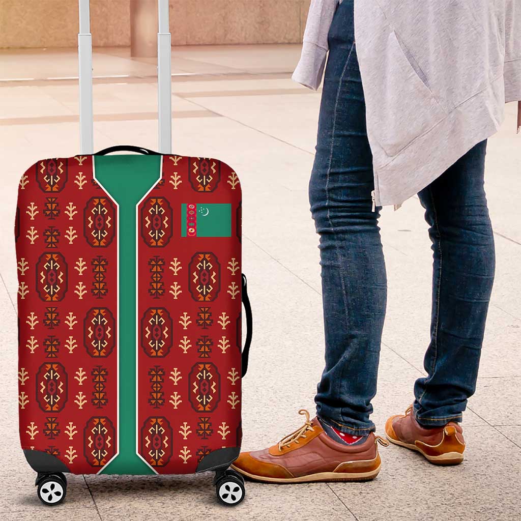 Turkmenistan Traditional Carpet Pattern Luggage Cover with National Flag TS04