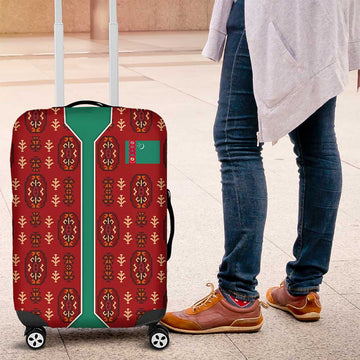 Turkmenistan Traditional Carpet Pattern Luggage Cover with National Flag TS04