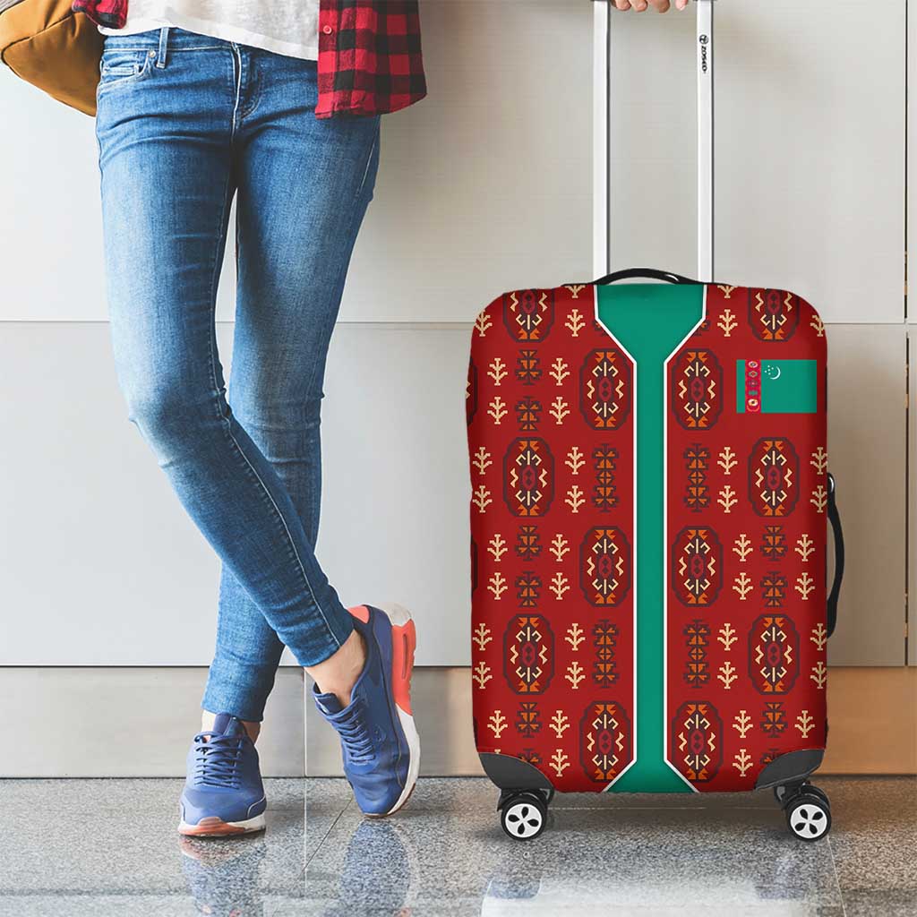 Turkmenistan Traditional Carpet Pattern Luggage Cover with National Flag TS04