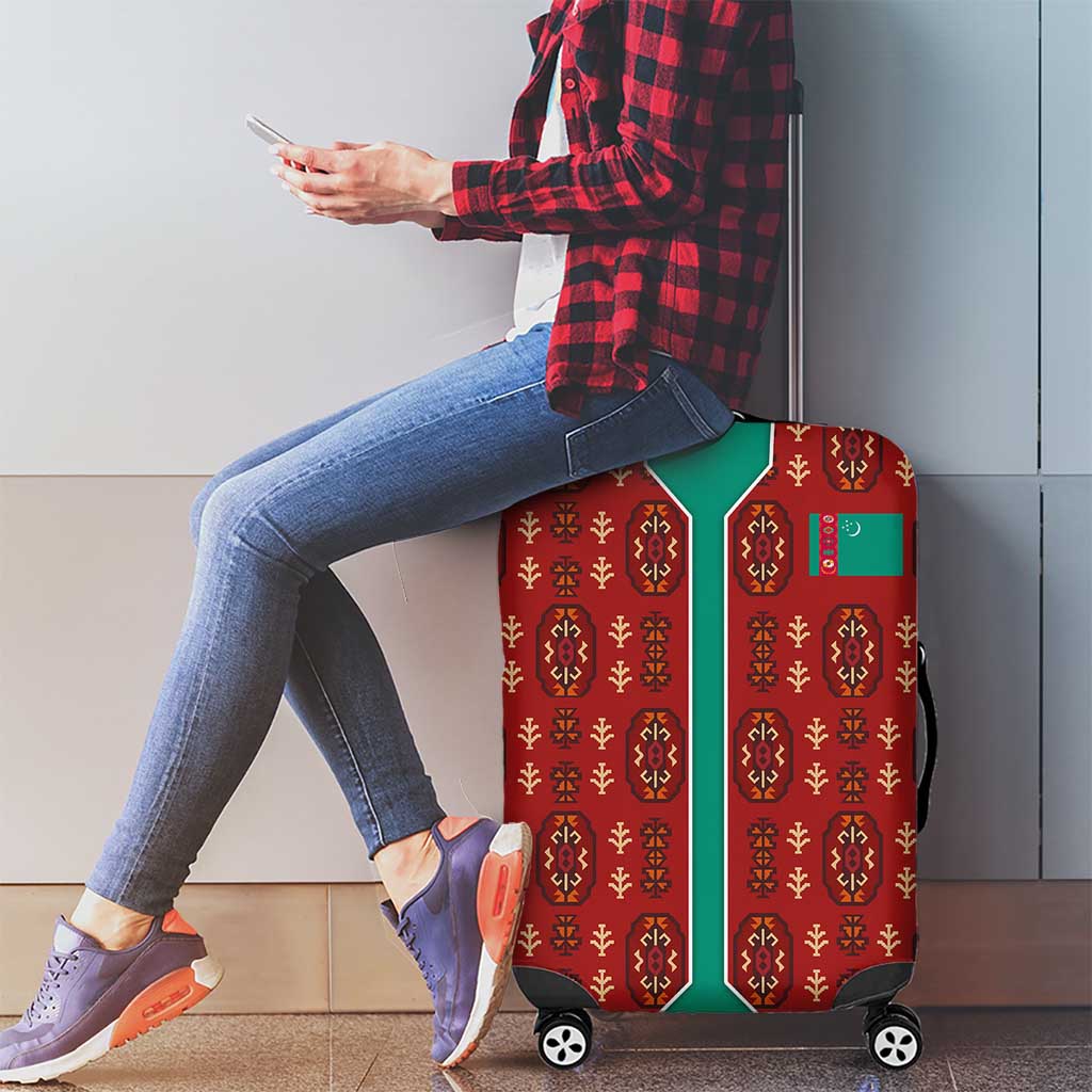 Turkmenistan Traditional Carpet Pattern Luggage Cover with National Flag TS04