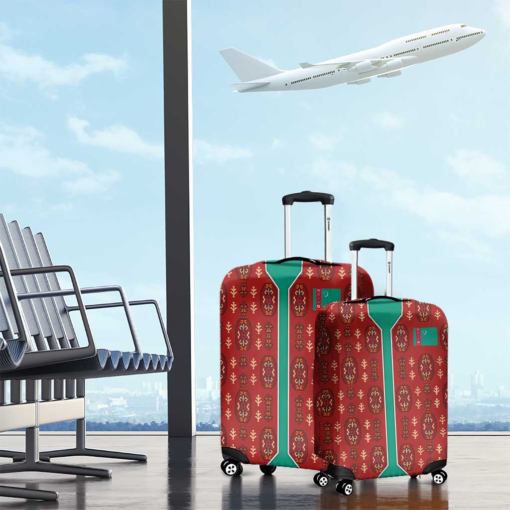 Turkmenistan Traditional Carpet Pattern Luggage Cover with National Flag TS04
