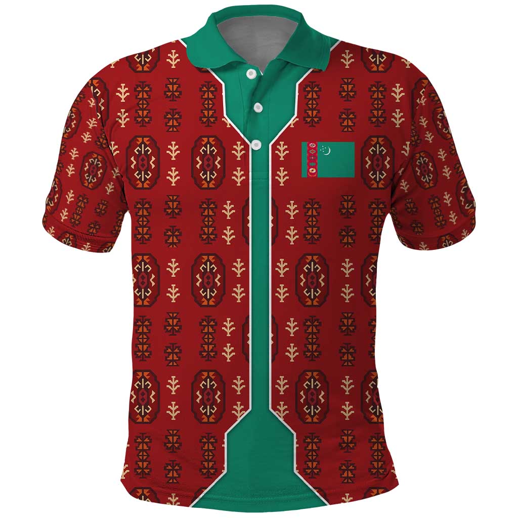 Turkmenistan Traditional Carpet Pattern Polo Shirt with National Flag TS04