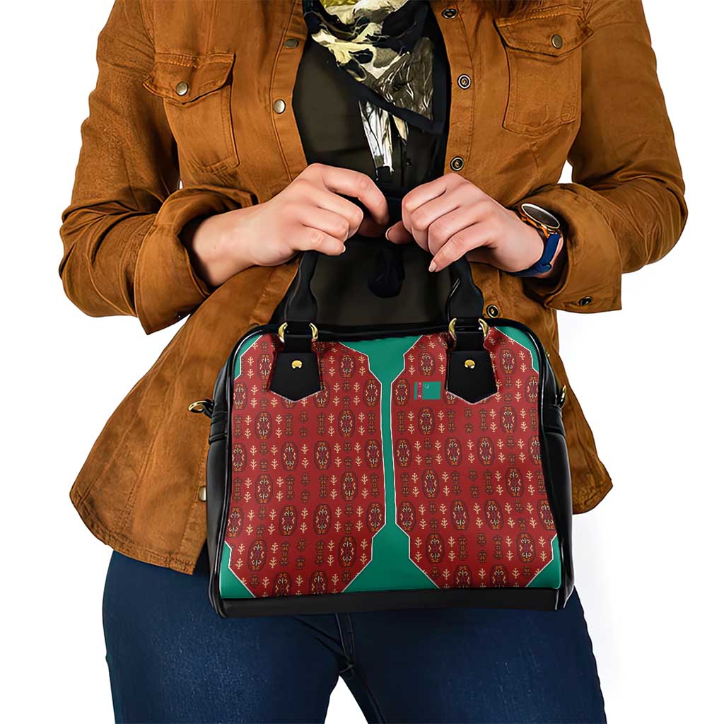 Turkmenistan Traditional Carpet Pattern Shoulder Handbag with National Flag TS04