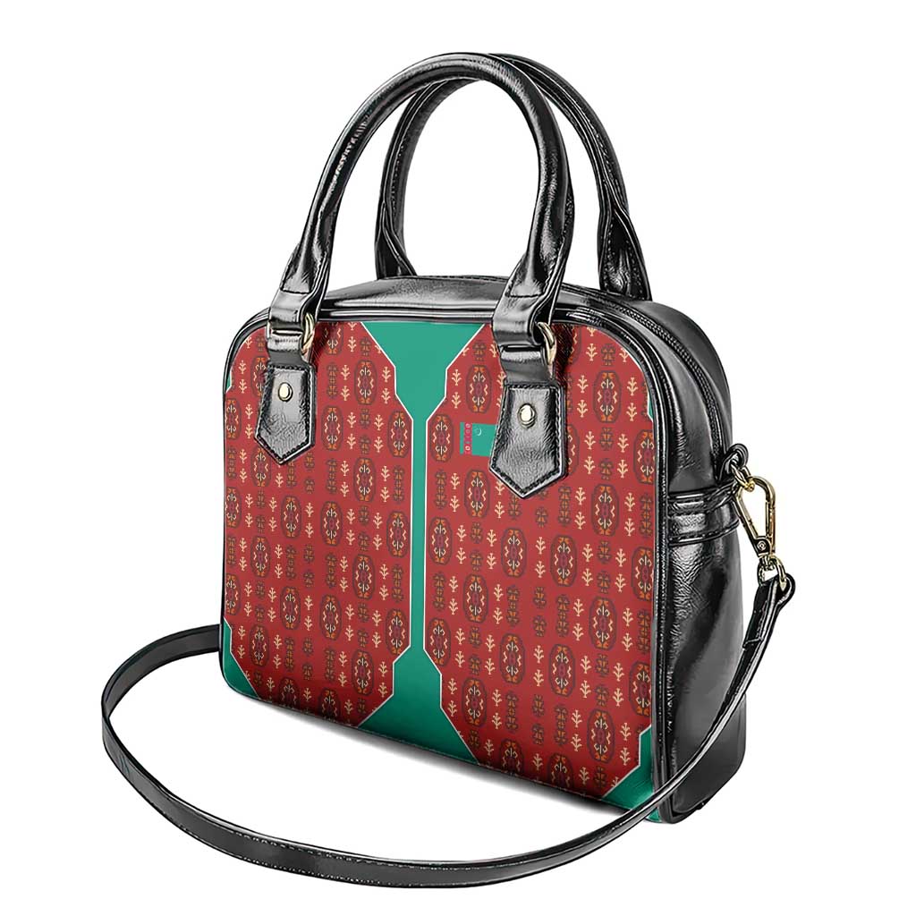Turkmenistan Traditional Carpet Pattern Shoulder Handbag with National Flag TS04