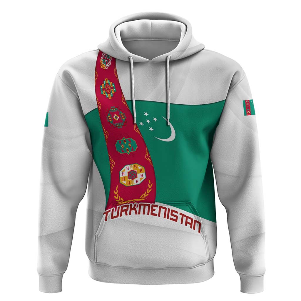 Turkmenistan Flag Hoodie with National Emblem and Carpet Stripe Design TS04