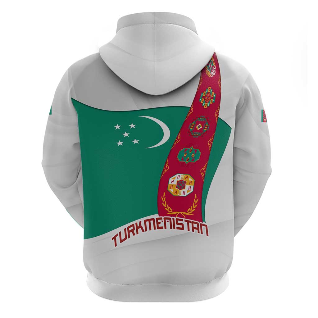 Turkmenistan Flag Hoodie with National Emblem and Carpet Stripe Design TS04