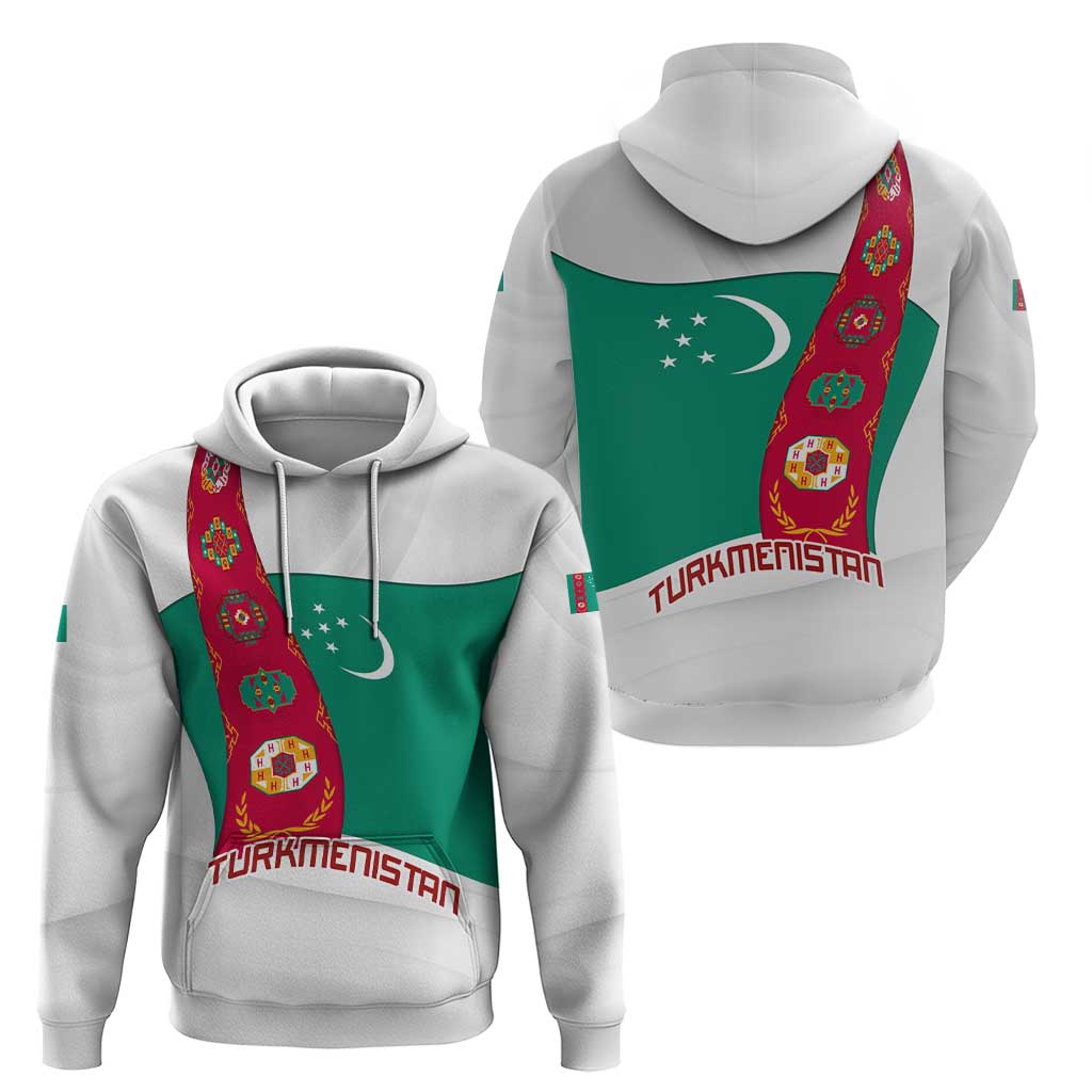 Turkmenistan Flag Hoodie with National Emblem and Carpet Stripe Design TS04