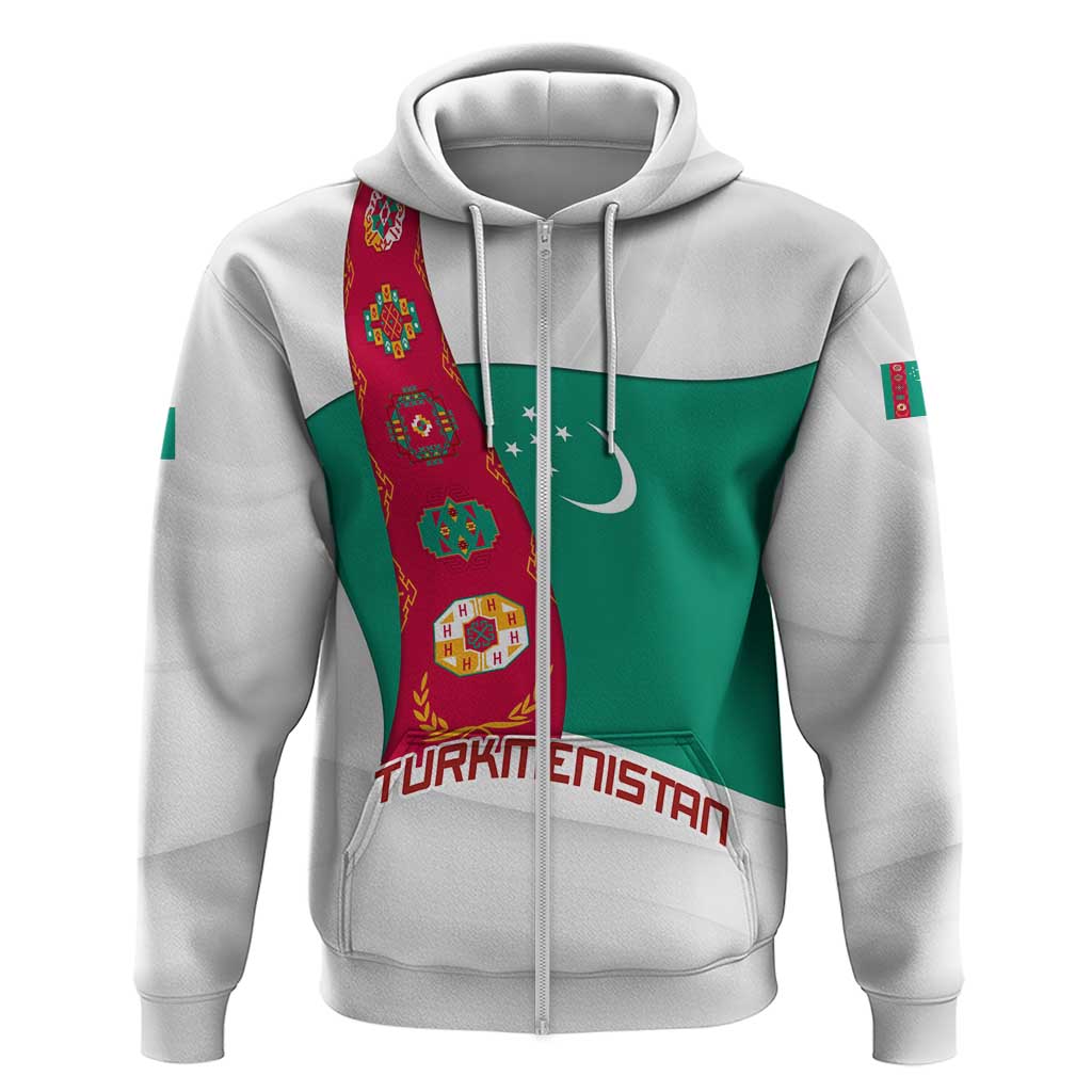 Turkmenistan Flag Hoodie with National Emblem and Carpet Stripe Design TS04
