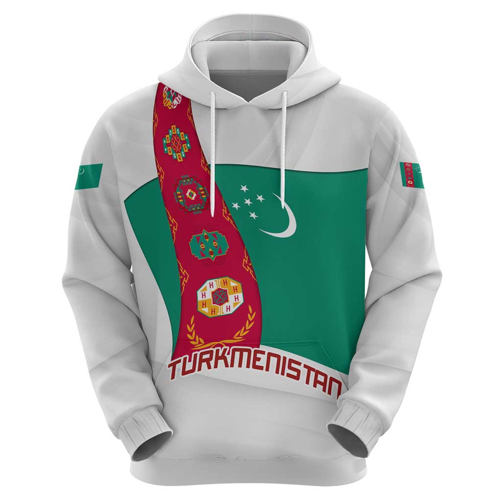 Turkmenistan Flag Hoodie with National Emblem and Carpet Stripe Design TS04
