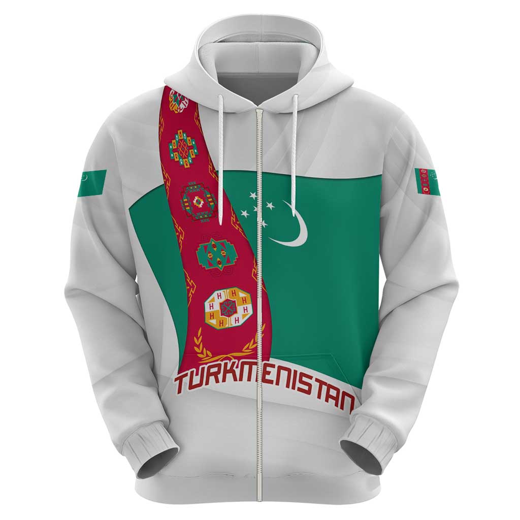Turkmenistan Flag Hoodie with National Emblem and Carpet Stripe Design TS04