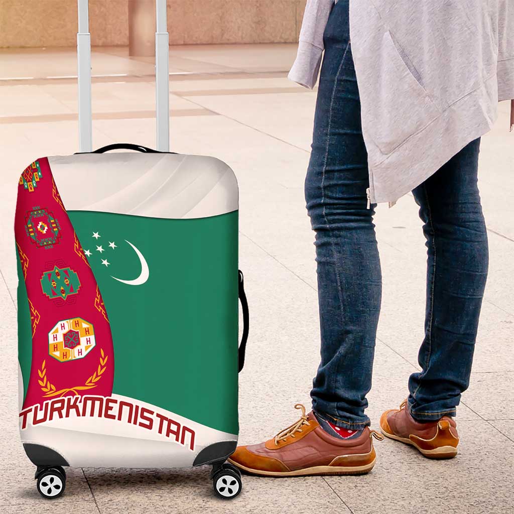 Turkmenistan Flag Luggage Cover with National Emblem and Carpet Stripe Design TS04