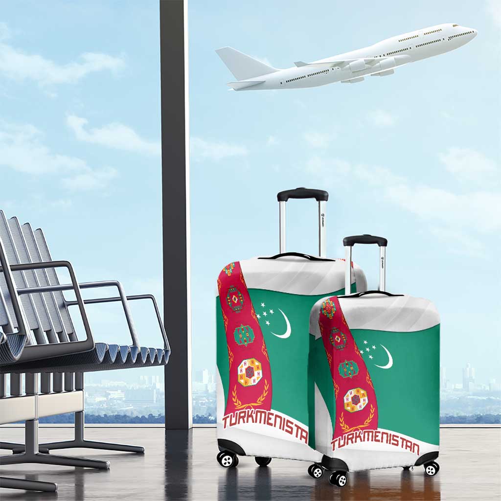 Turkmenistan Flag Luggage Cover with National Emblem and Carpet Stripe Design TS04