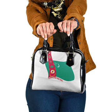 Turkmenistan Flag Shoulder Handbag with National Emblem and Carpet Stripe Design TS04