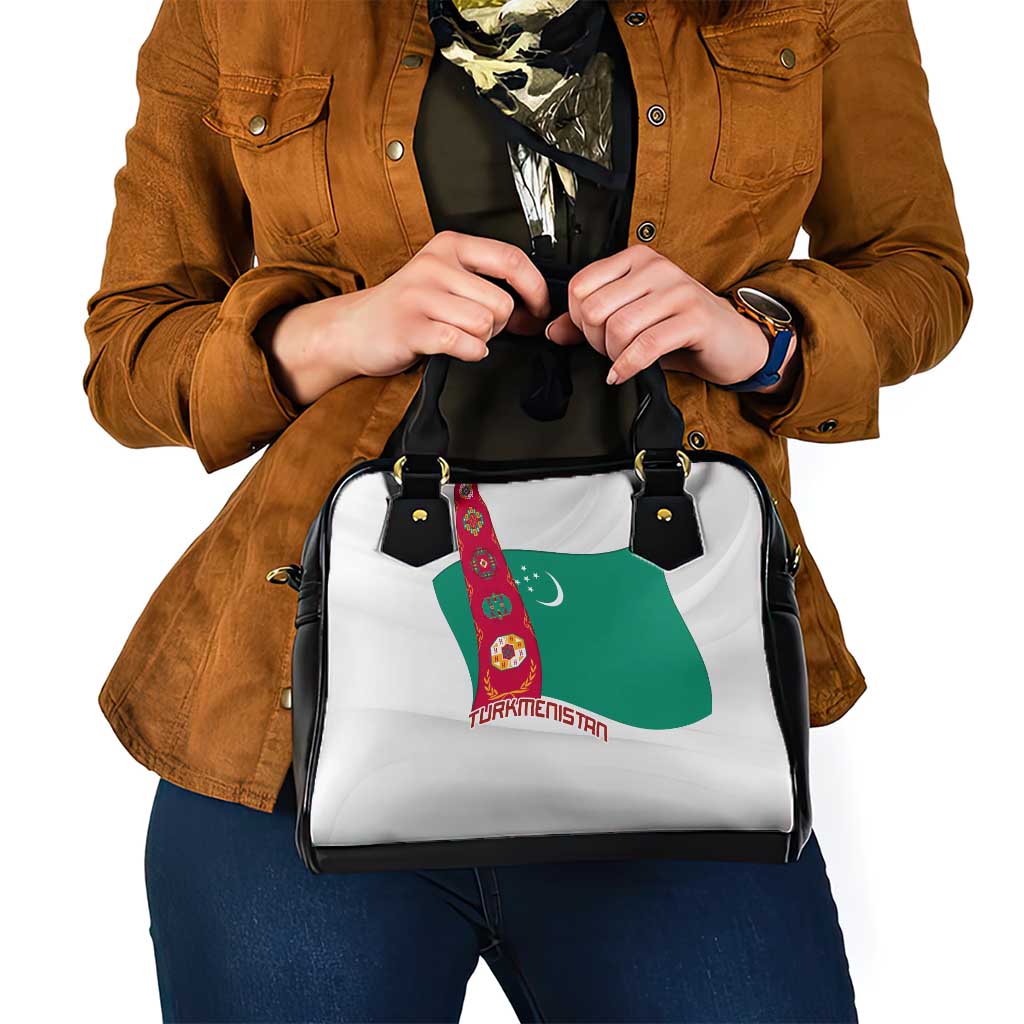 Turkmenistan Flag Shoulder Handbag with National Emblem and Carpet Stripe Design TS04