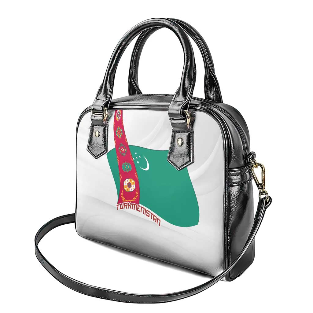 Turkmenistan Flag Shoulder Handbag with National Emblem and Carpet Stripe Design TS04
