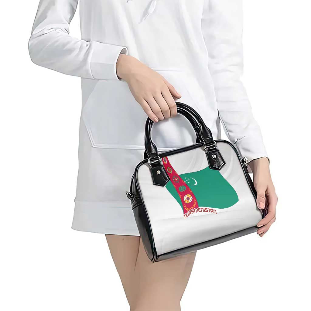 Turkmenistan Flag Shoulder Handbag with National Emblem and Carpet Stripe Design TS04