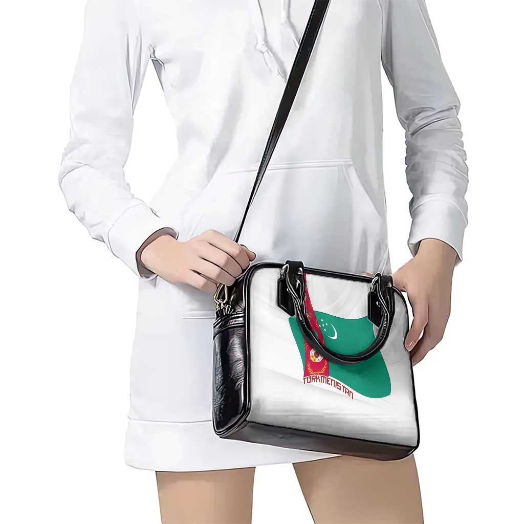 Turkmenistan Flag Shoulder Handbag with National Emblem and Carpet Stripe Design TS04