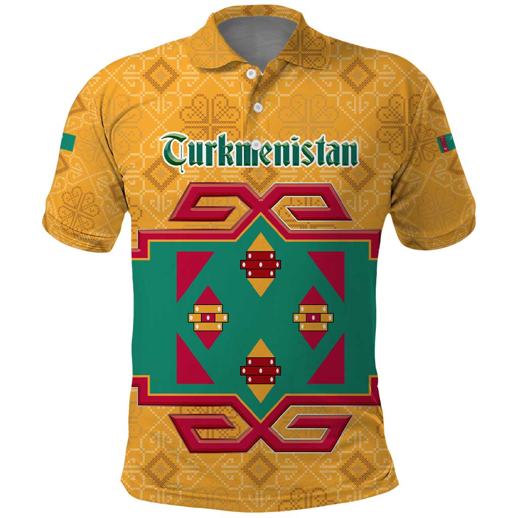Turkmenistan Traditional Carpet Motif Polo Shirt with Ethnic Pattern Design TS04