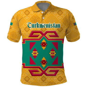 Turkmenistan Traditional Carpet Motif Polo Shirt with Ethnic Pattern Design TS04