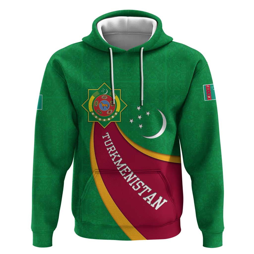 Turkmenistan Green Hoodie with Crescent Moon and State Emblem Design TS04