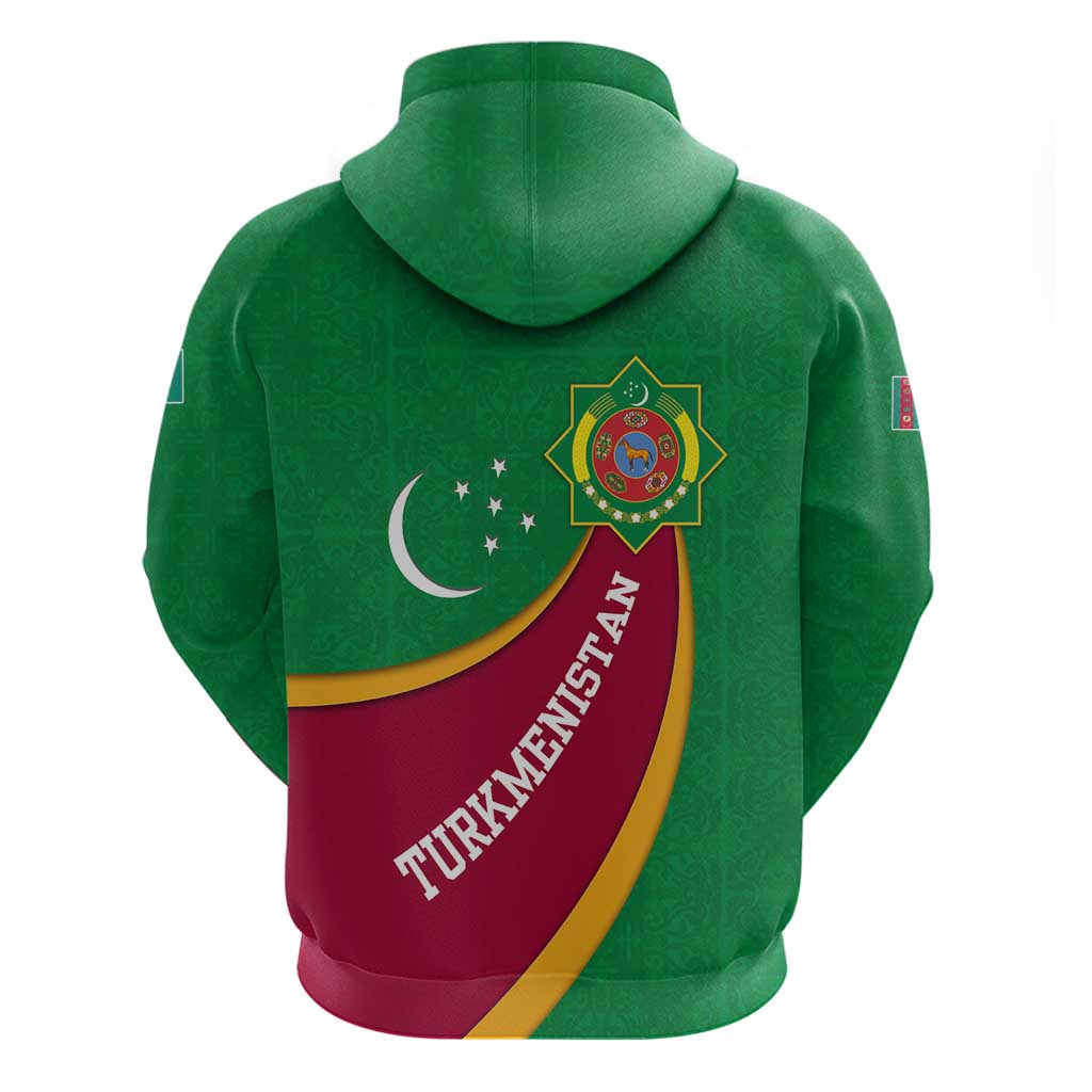 Turkmenistan Green Hoodie with Crescent Moon and State Emblem Design TS04