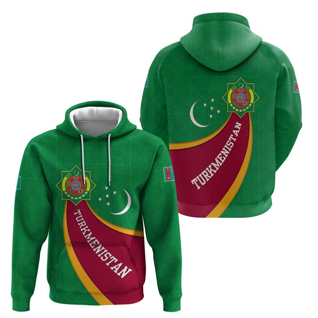 Turkmenistan Green Hoodie with Crescent Moon and State Emblem Design TS04