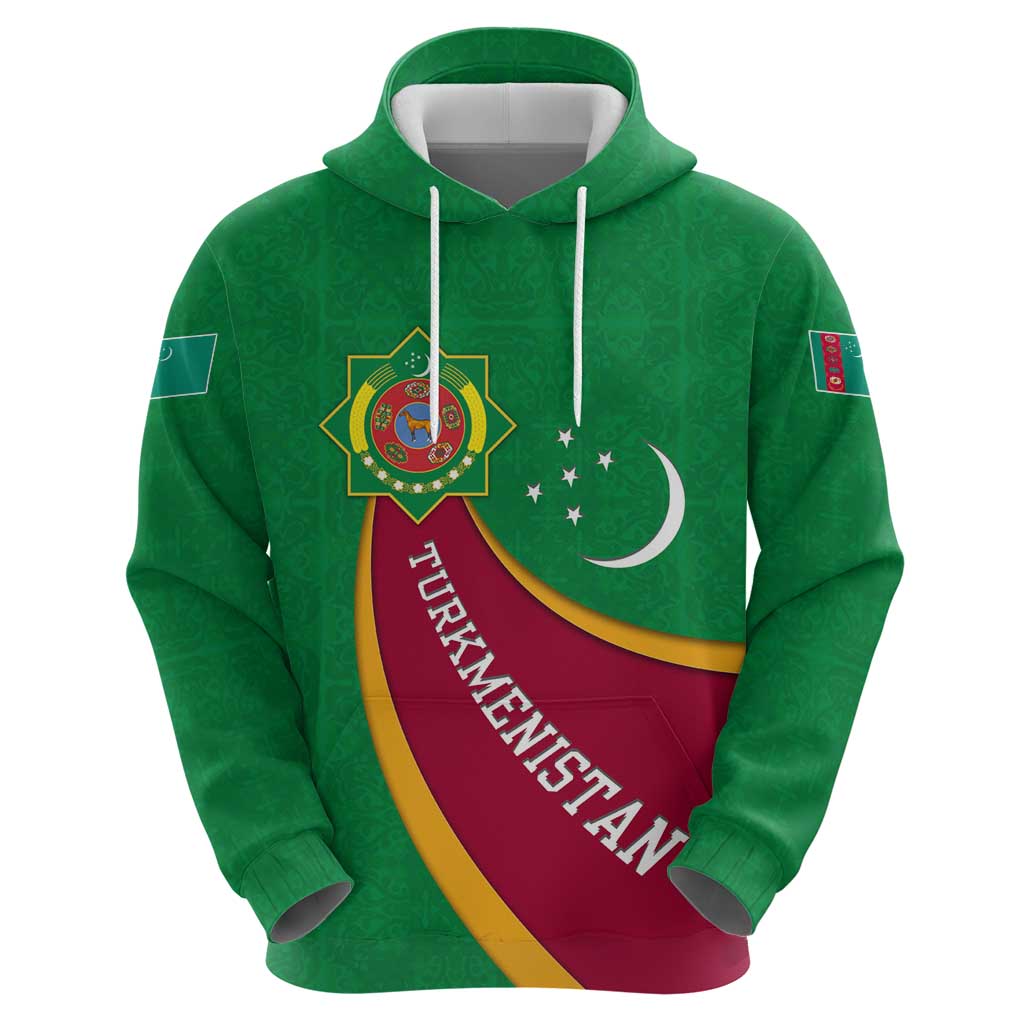 Turkmenistan Green Hoodie with Crescent Moon and State Emblem Design TS04