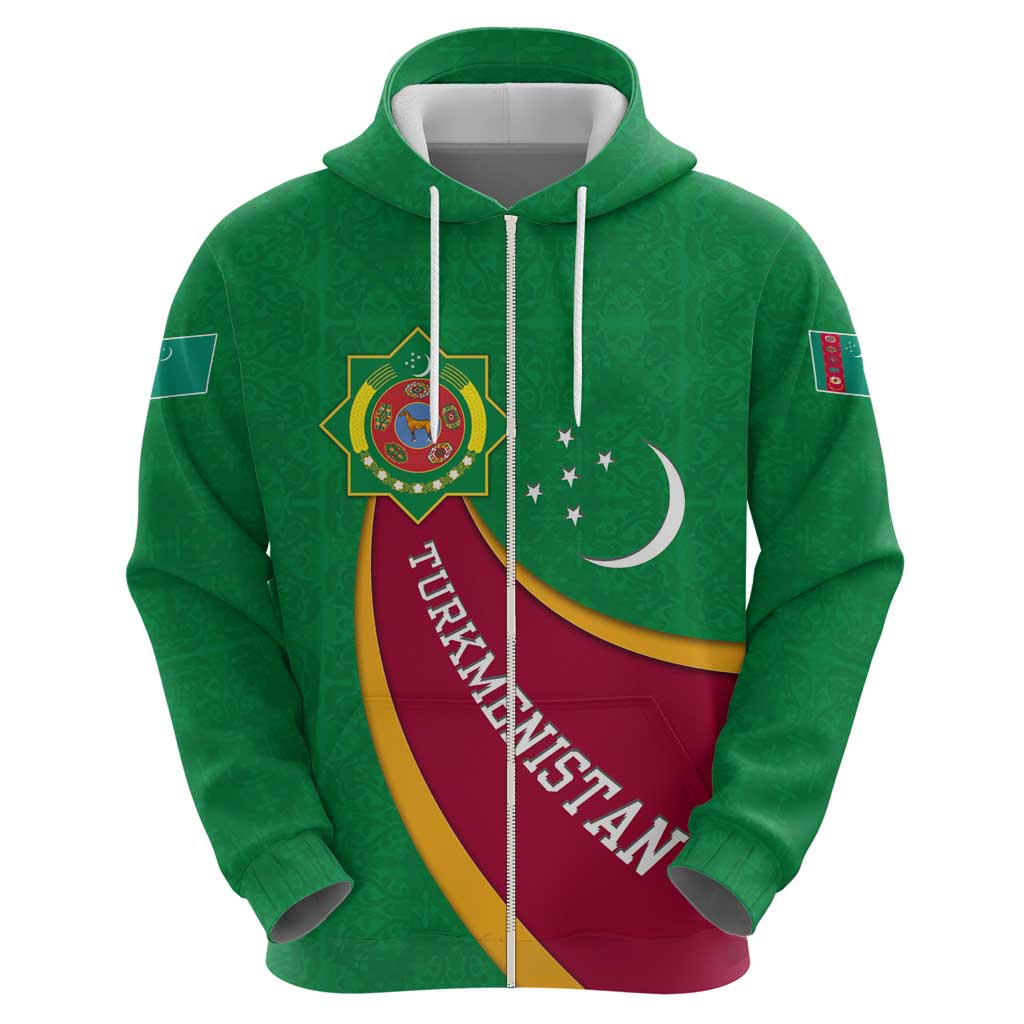 Turkmenistan Green Hoodie with Crescent Moon and State Emblem Design TS04