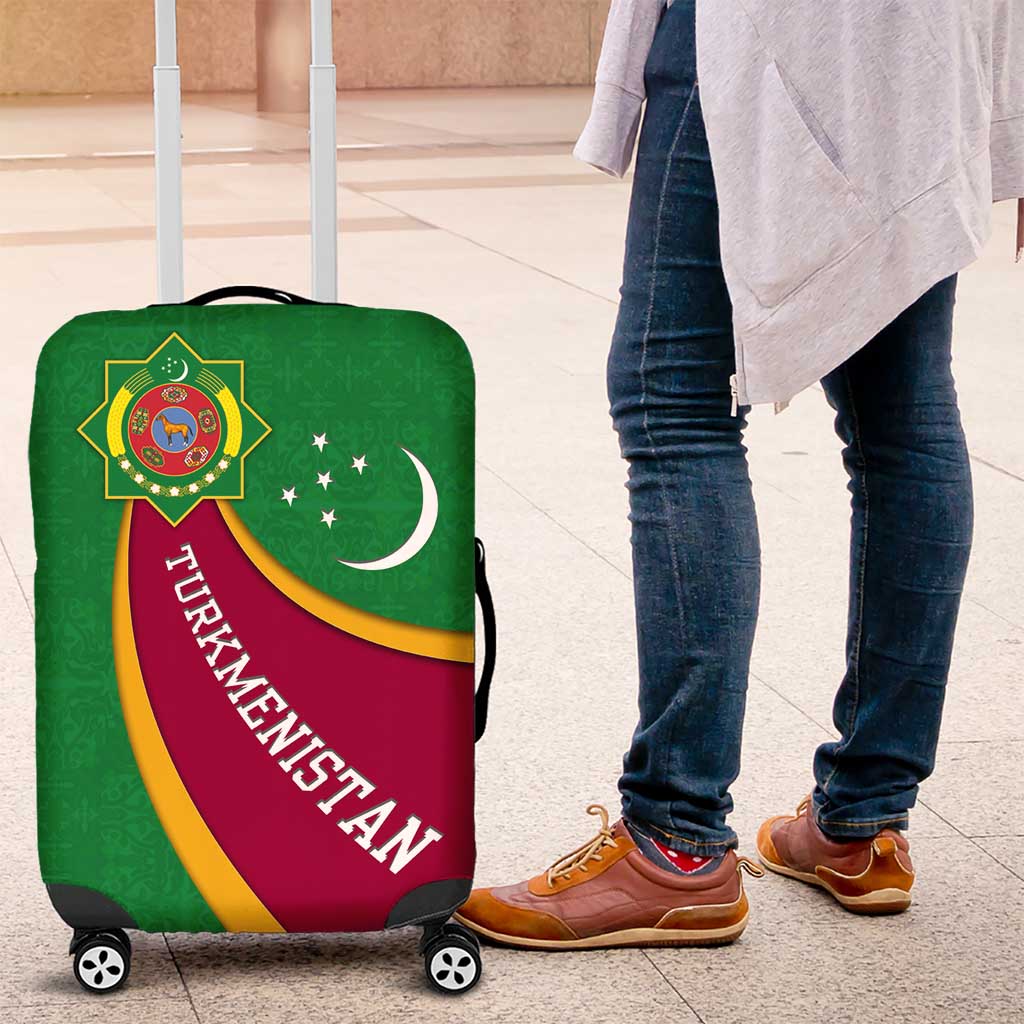 Turkmenistan Green Luggage Cover with Crescent Moon and State Emblem Design TS04