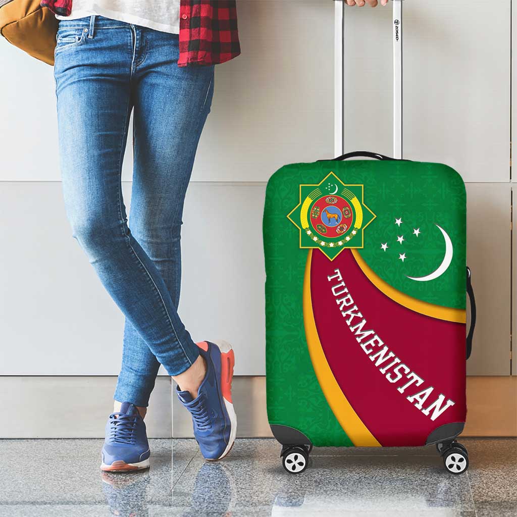Turkmenistan Green Luggage Cover with Crescent Moon and State Emblem Design TS04