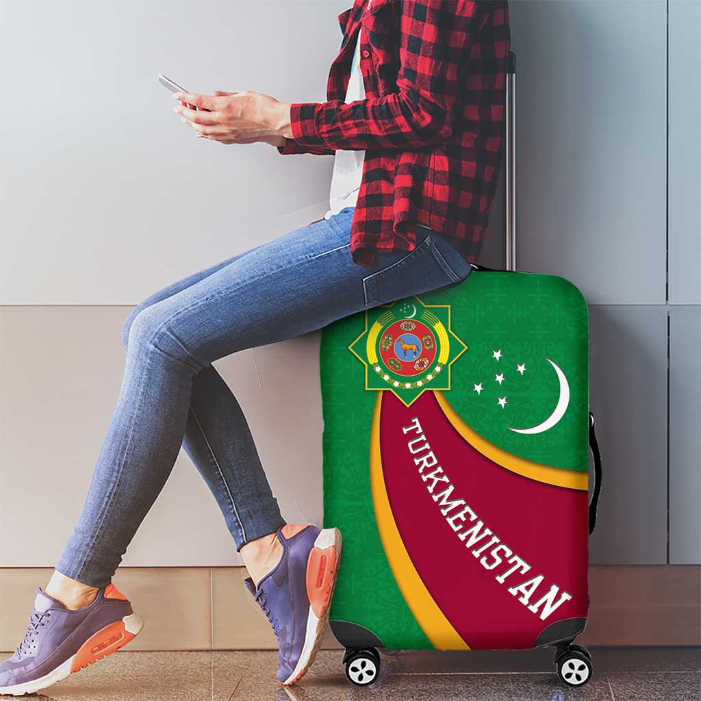 Turkmenistan Green Luggage Cover with Crescent Moon and State Emblem Design TS04