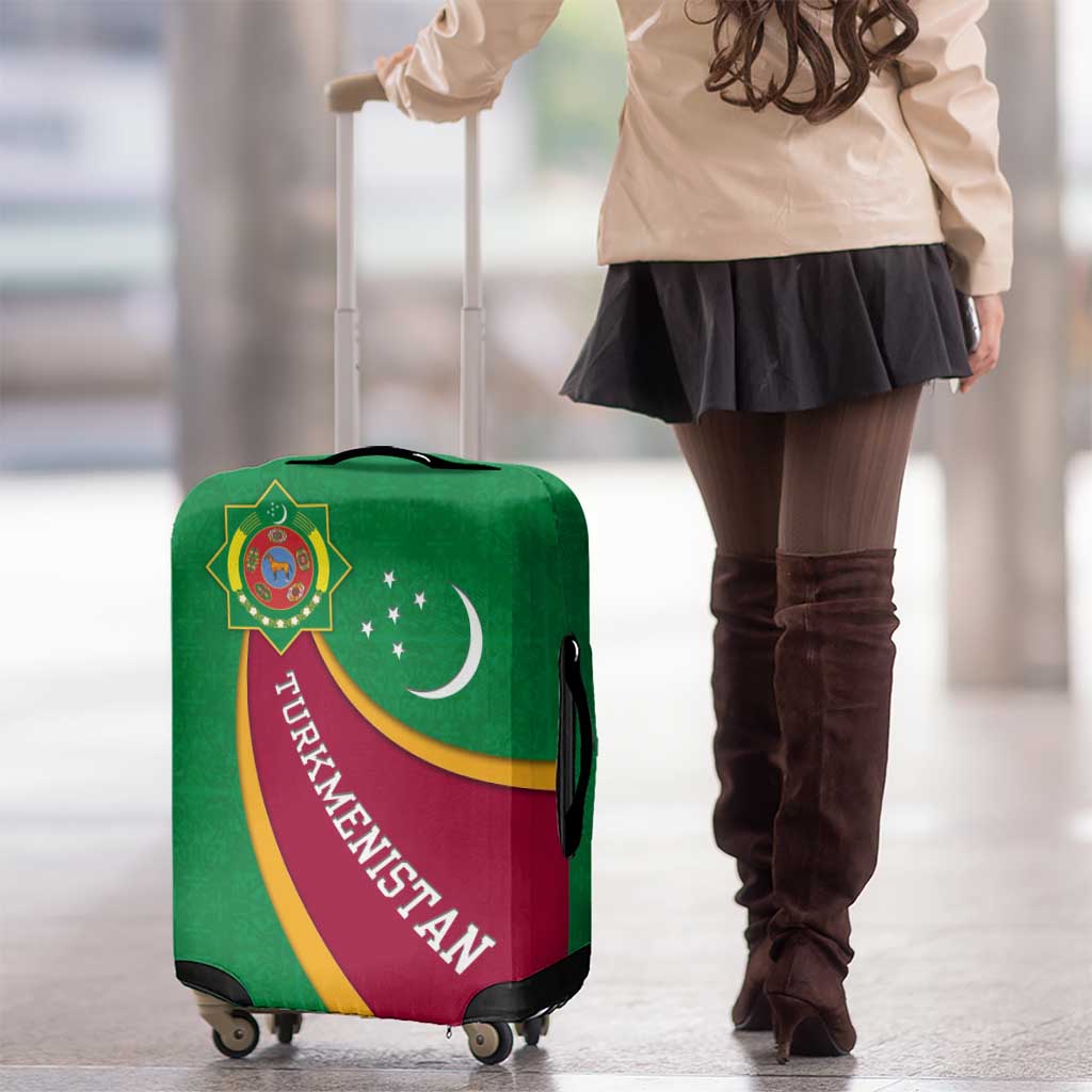 Turkmenistan Green Luggage Cover with Crescent Moon and State Emblem Design TS04